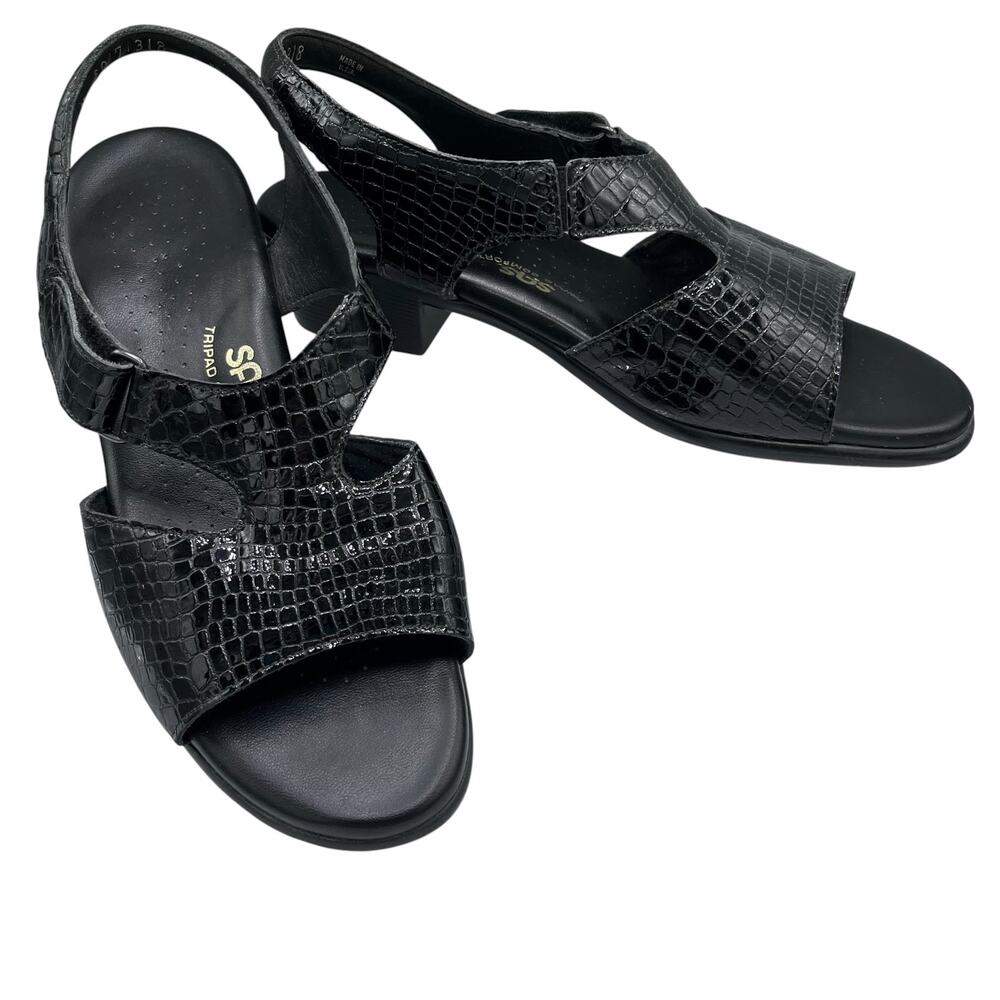 SAS Womens Patent Leather Croc Embossed Sandals 8.5 Comfort Insole